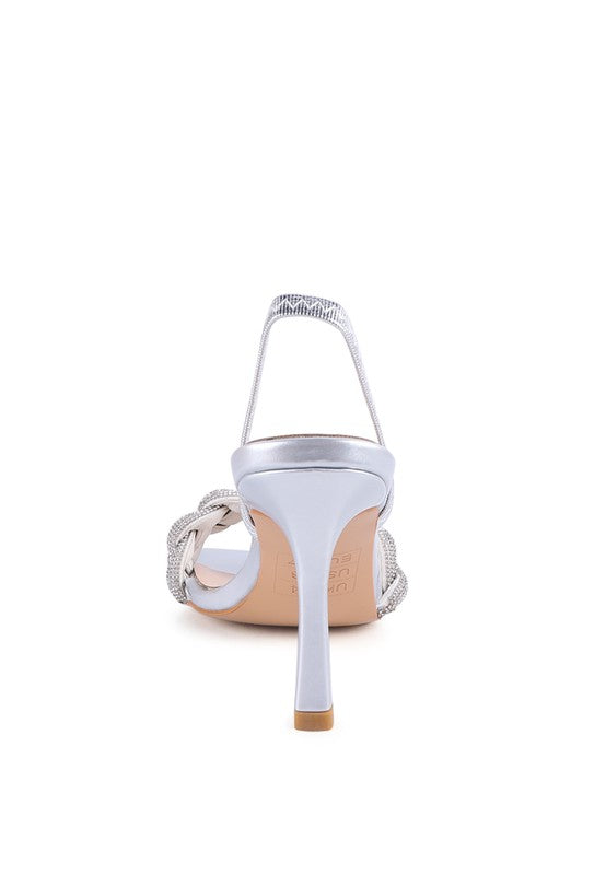 HIGH SOCIAL DIAMANTÉ BRAIDED KITTEN HEELS