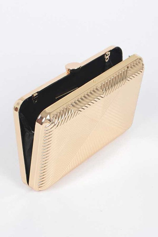 TEXTURED SHINY METAL BOX CLUTCH