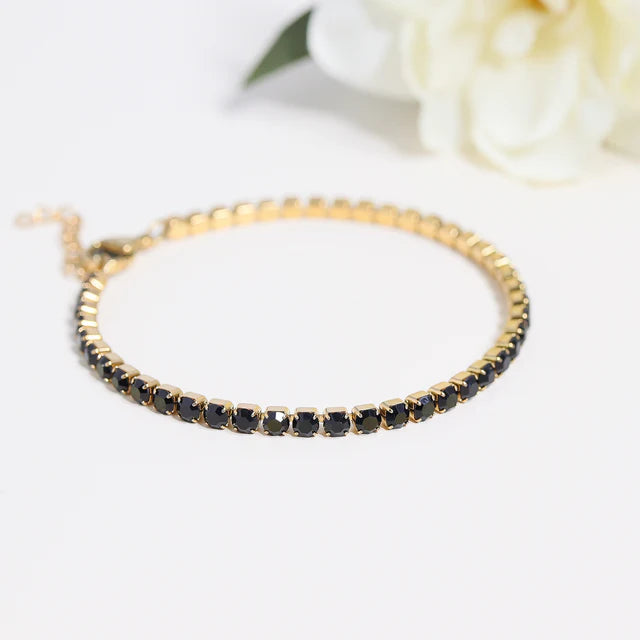 BLACK RHINESTONE TENNIS BRACELET 18K PVD *WATERPROOF*