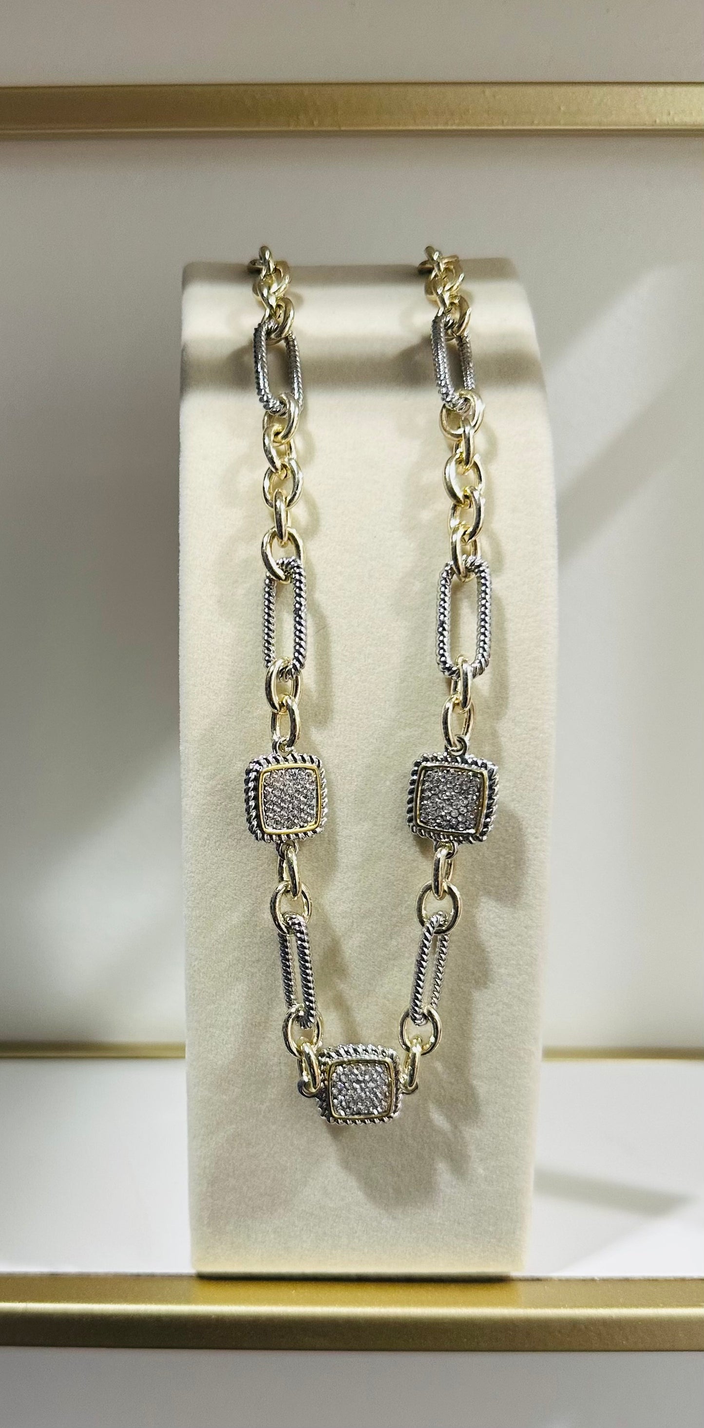 2 TONE CZ LINK NECKLACE