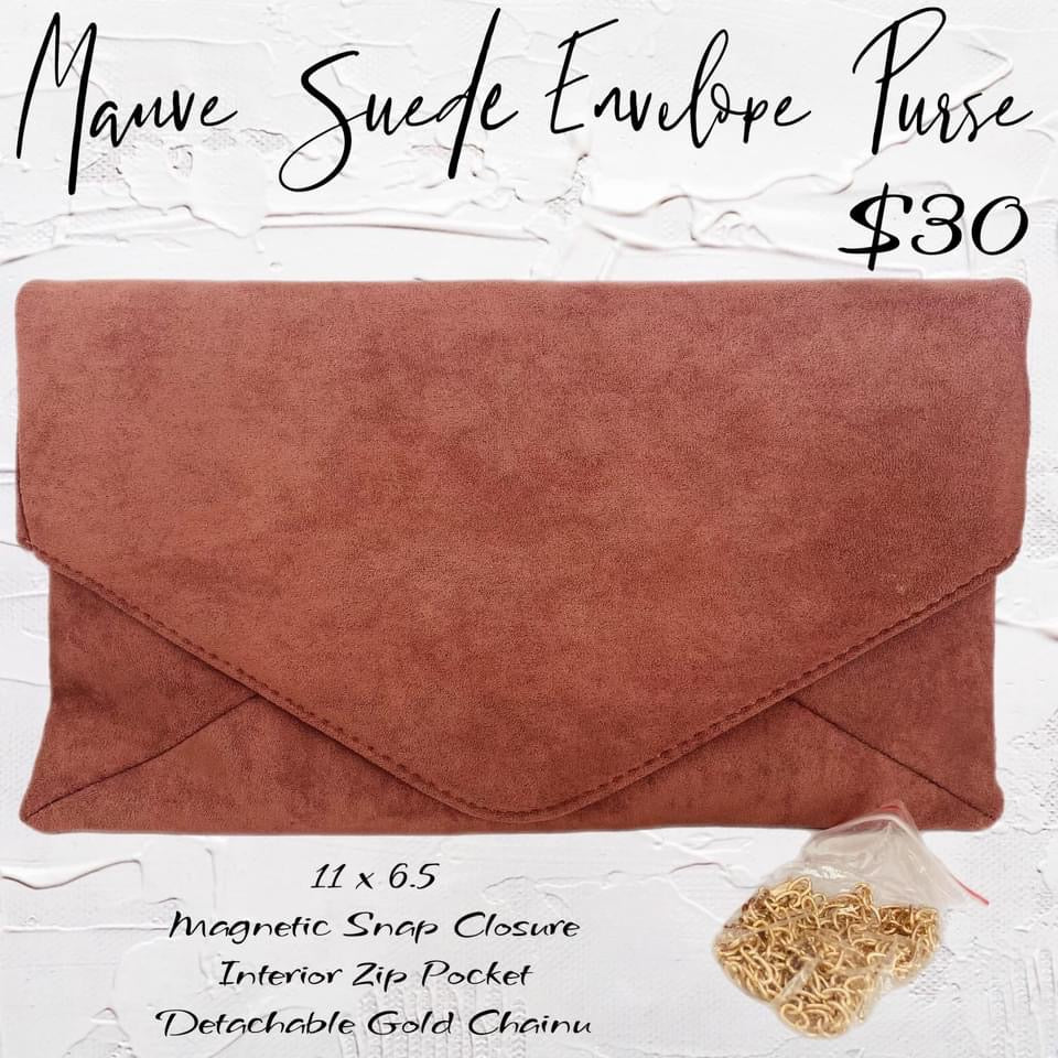 MAUVE FAUX SUEDE ENVELOPE PURSE