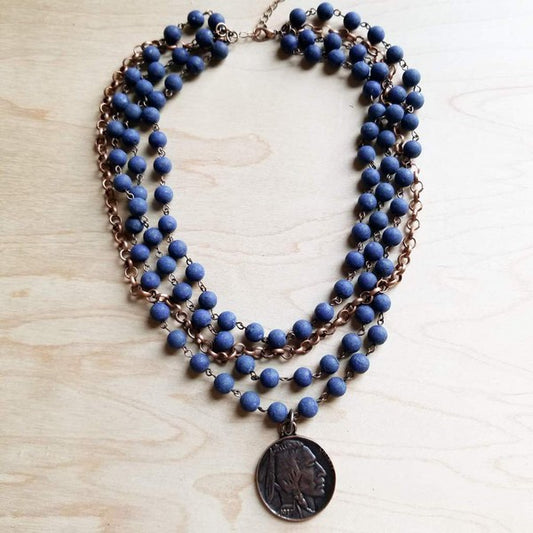 BLUE LAPIS COLLAR NECKLACE WITH INDIAN HEAD COIN