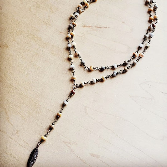 DOUBLE STRAND LARIAT NATURAL AGATE NECKLACE