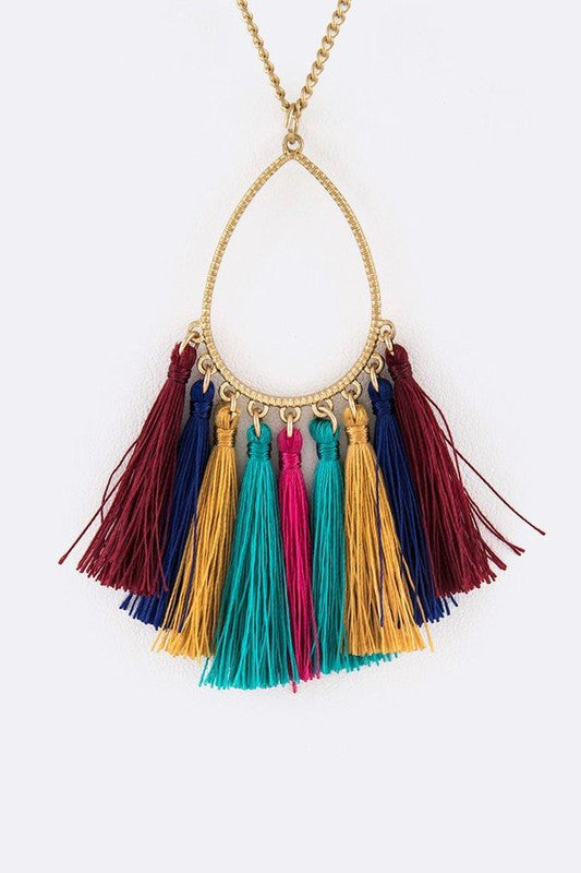 TASSELED TEARDROP PENDANT NECKLACE