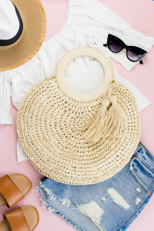 STRAW TASSEL O-RING TOTE