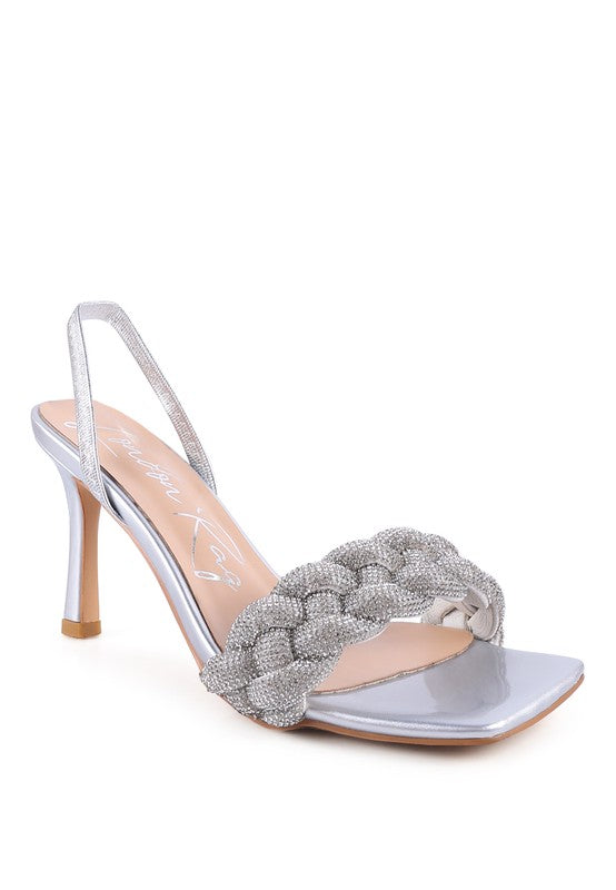 HIGH SOCIAL DIAMANTÉ BRAIDED KITTEN HEELS