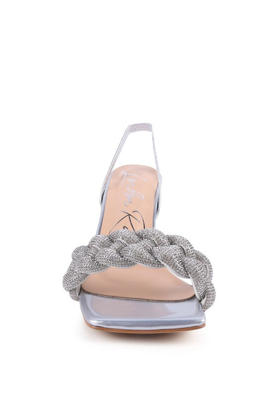 HIGH SOCIAL DIAMANTÉ BRAIDED KITTEN HEELS