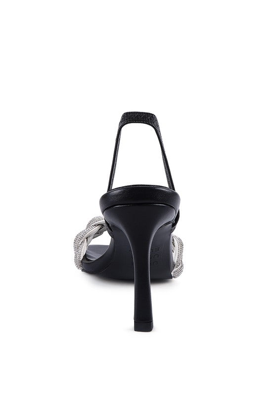 HIGH SOCIAL DIAMANTÉ BRAIDED KITTEN HEELS