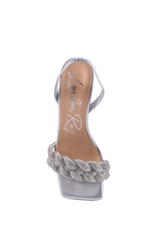 HIGH SOCIAL DIAMANTÉ BRAIDED KITTEN HEELS