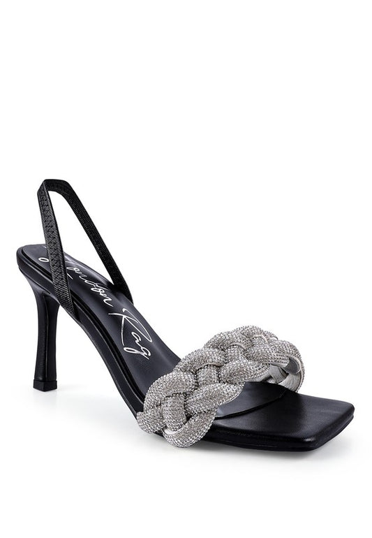 HIGH SOCIAL DIAMANTÉ BRAIDED KITTEN HEELS
