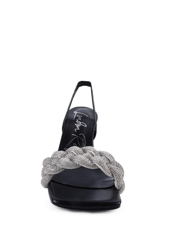 HIGH SOCIAL DIAMANTÉ BRAIDED KITTEN HEELS