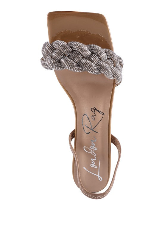 HIGH SOCIAL DIAMANTÉ BRAIDED KITTEN HEELS