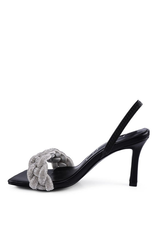 HIGH SOCIAL DIAMANTÉ BRAIDED KITTEN HEELS