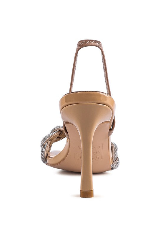 HIGH SOCIAL DIAMANTÉ BRAIDED KITTEN HEELS