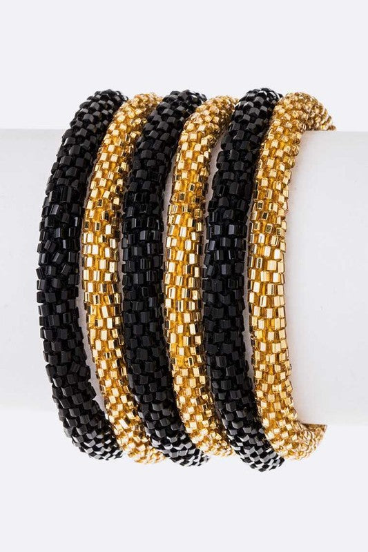 BLACK & GOLD BEADED BRACELET SET