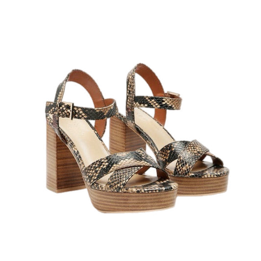 RAG&CO CHYPRE HIGH HEELED BLOCK SANDAL IN TAN