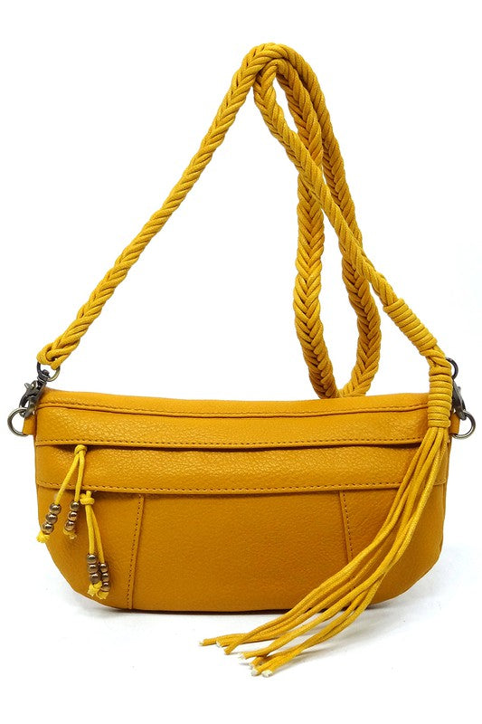 BRAIDED STRAP TASSEL CROSSBODY
