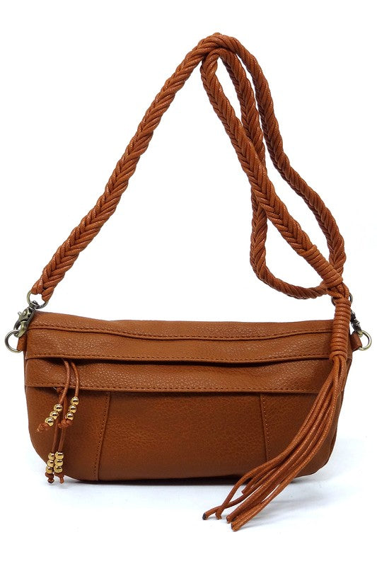 BRAIDED STRAP TASSEL CROSSBODY