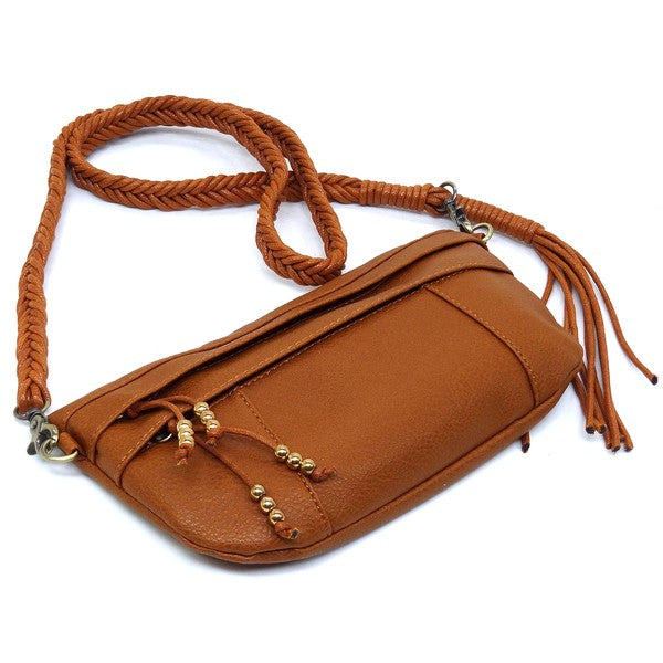 BRAIDED STRAP TASSEL CROSSBODY