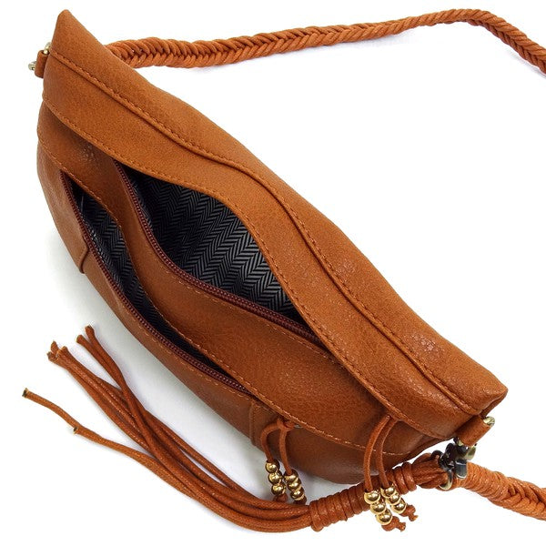 BRAIDED STRAP TASSEL CROSSBODY