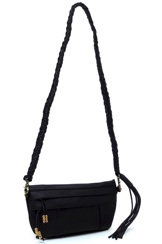 BRAIDED STRAP TASSEL CROSSBODY