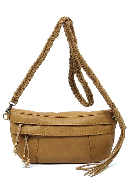 BRAIDED STRAP TASSEL CROSSBODY