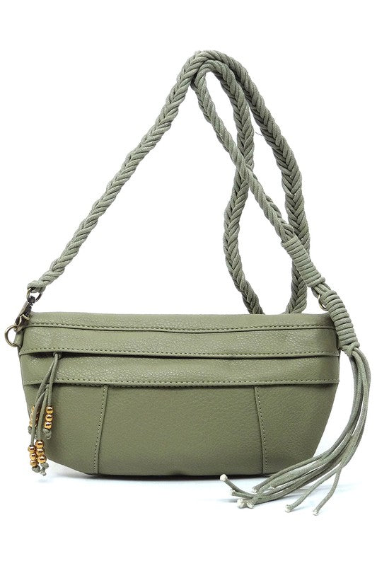 BRAIDED STRAP TASSEL CROSSBODY