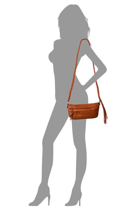 BRAIDED STRAP TASSEL CROSSBODY