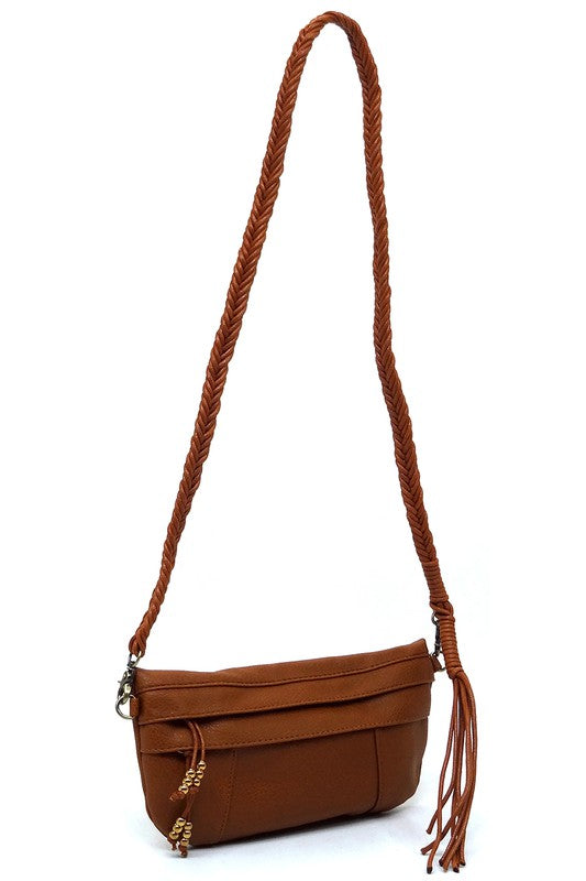 BRAIDED STRAP TASSEL CROSSBODY