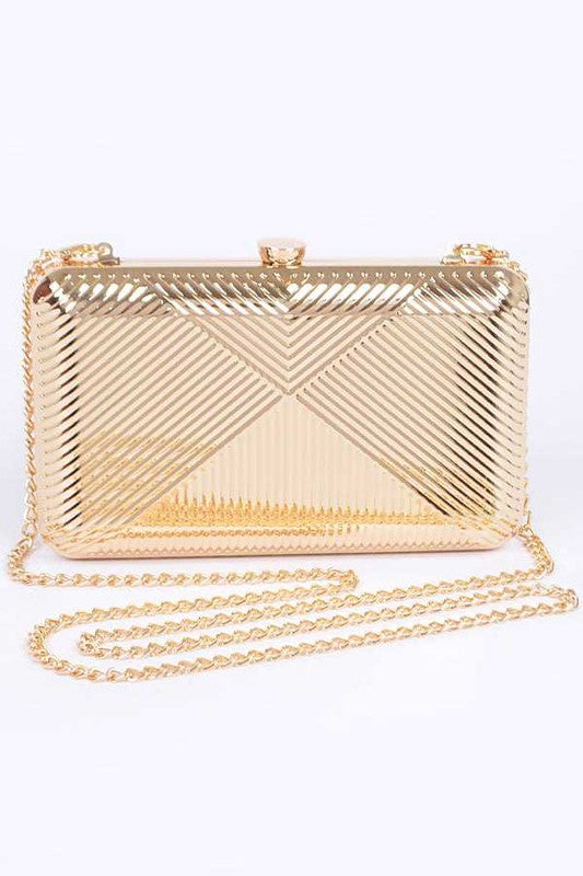 TEXTURED SHINY METAL BOX CLUTCH