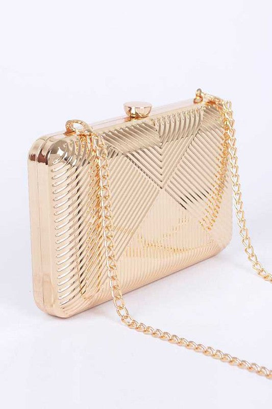 TEXTURED SHINY METAL BOX CLUTCH
