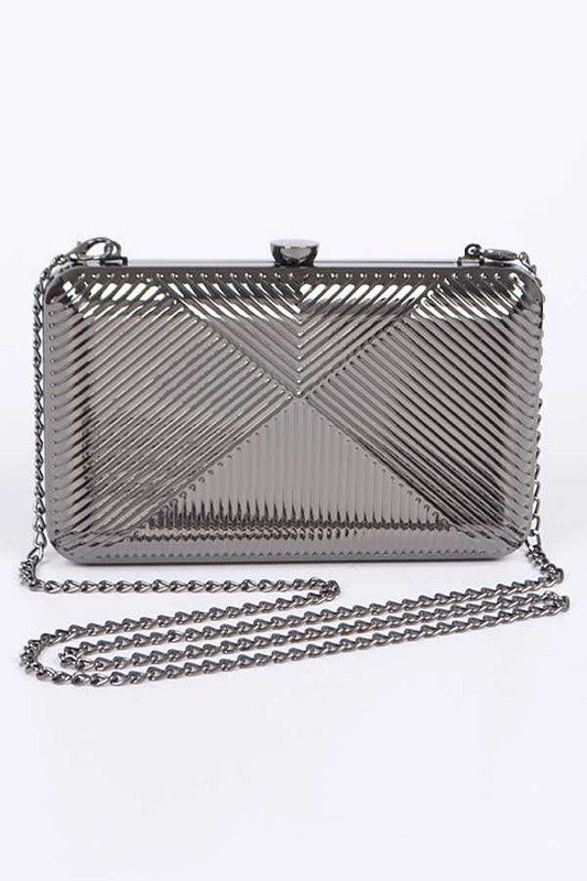 TEXTURED SHINY METAL BOX CLUTCH