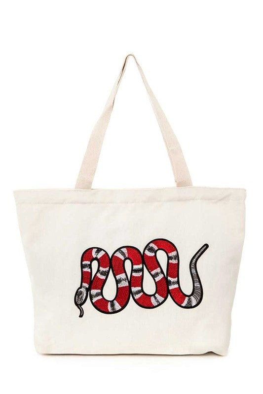 Large Snake Patch Canvas Tote