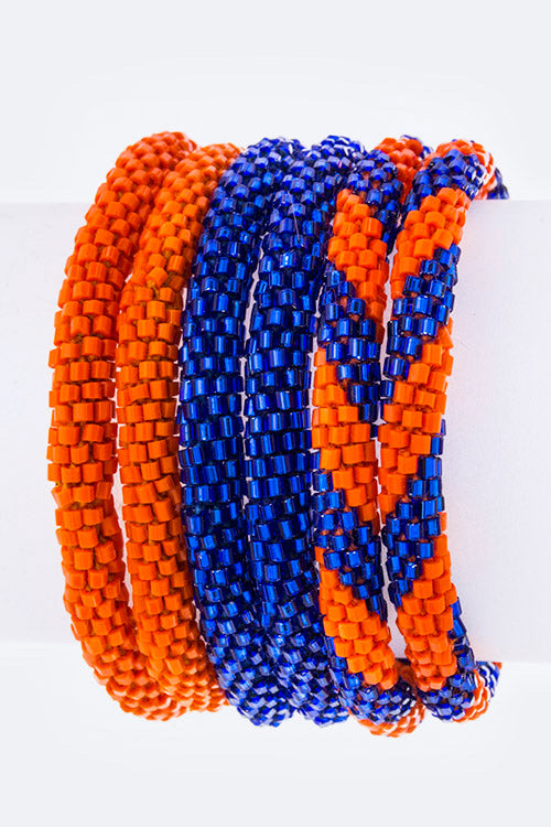 BLUE & ORANGE BEADED BRACELET SET