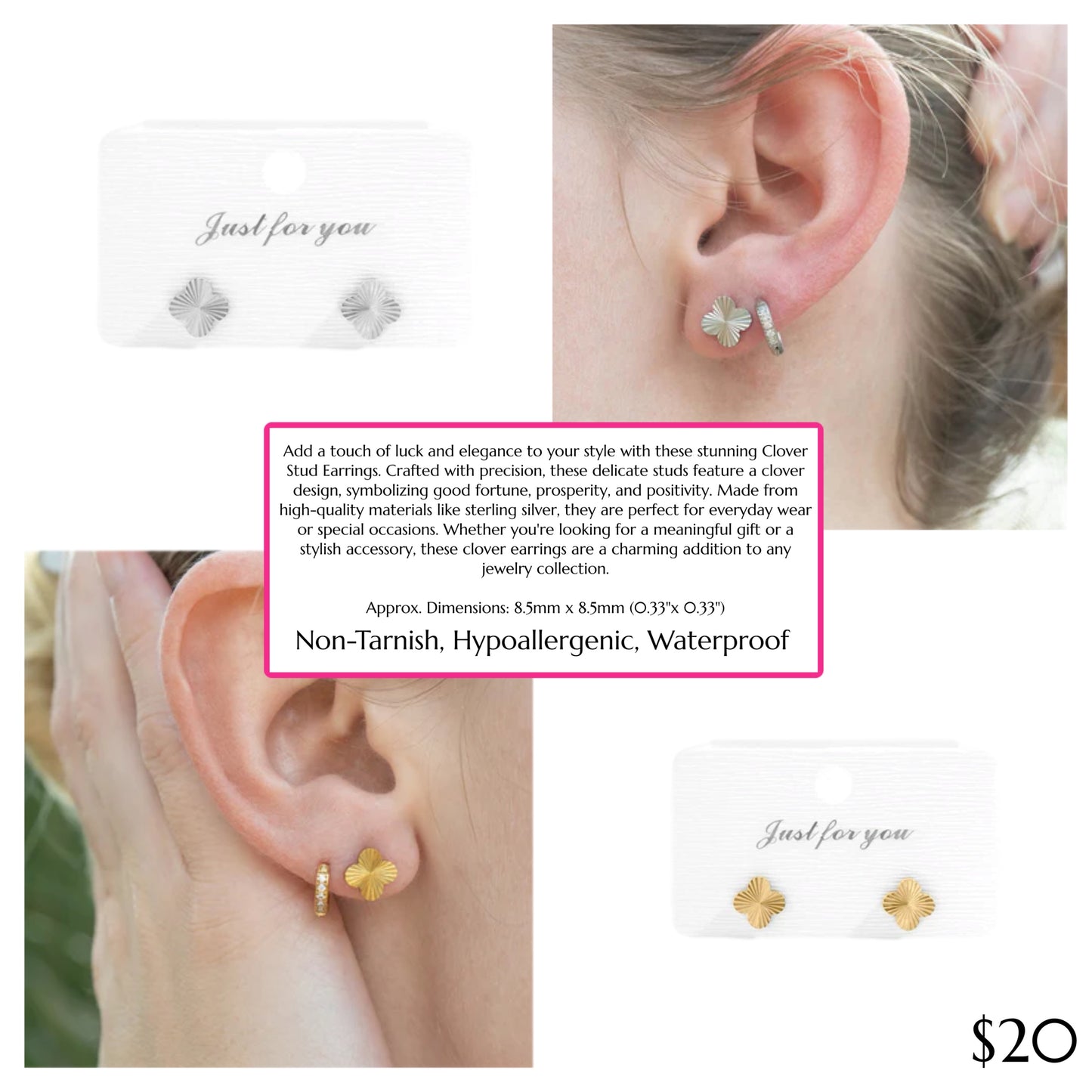 CLOVER STUD EARRINGS *WATERPROOF*
