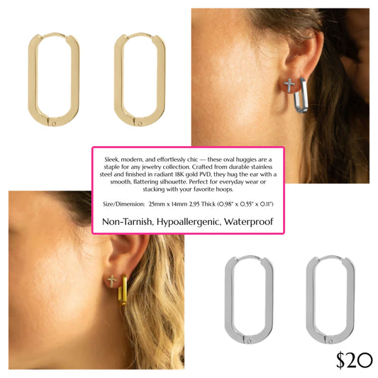 OVAL HUGGIE EARRINGS *WATERPROOF*