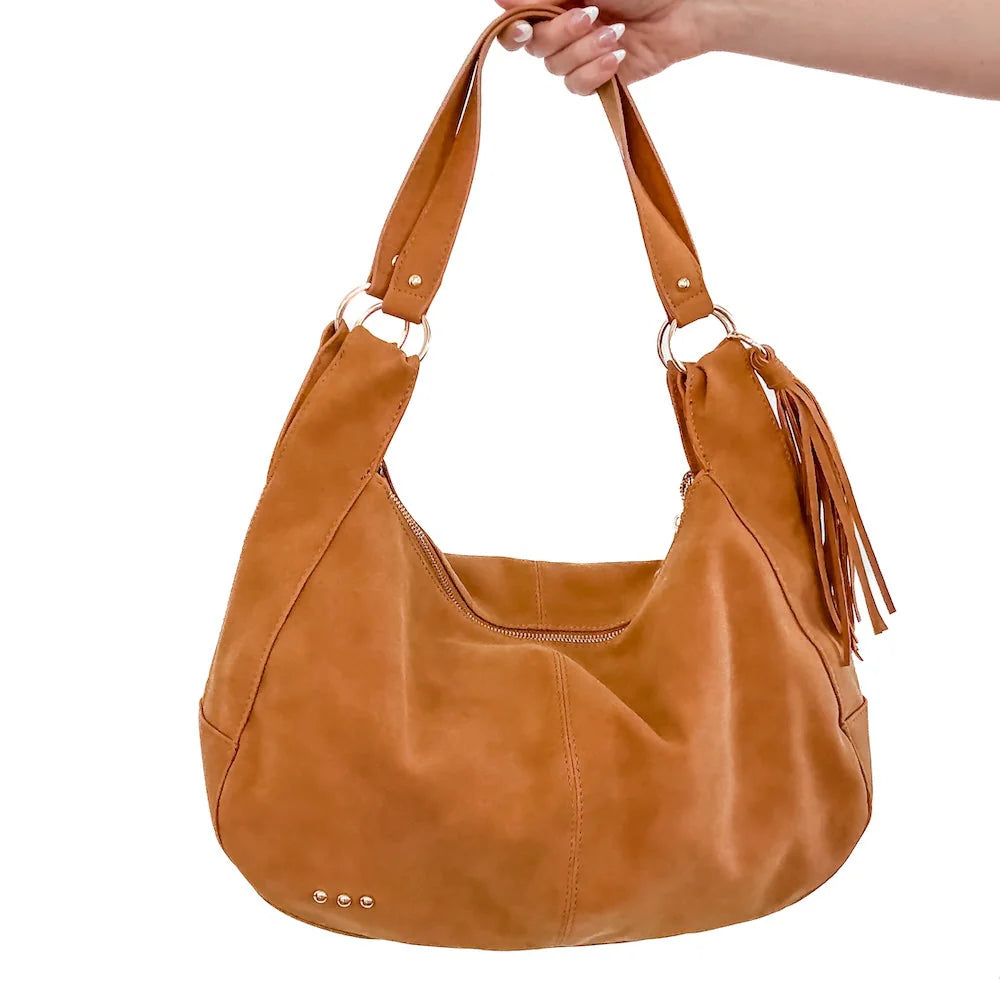 PRETTY SIMPLE HAZEL SUEDE TASSEL HOBO