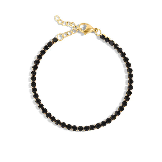 BLACK RHINESTONE TENNIS BRACELET 18K PVD *WATERPROOF*