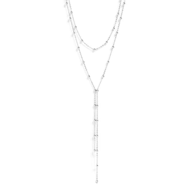 DOUBLE SATELLITE LARIAT NECKLACE 18K PVD *WATERPROOF*