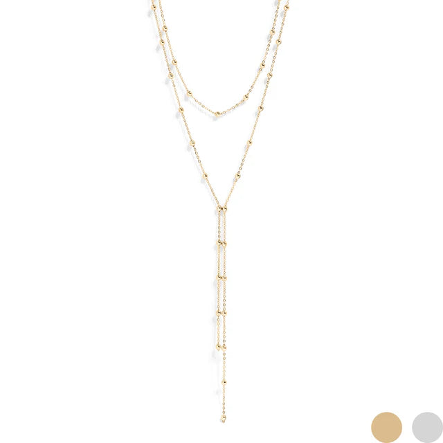 DOUBLE SATELLITE LARIAT NECKLACE 18K PVD *WATERPROOF*