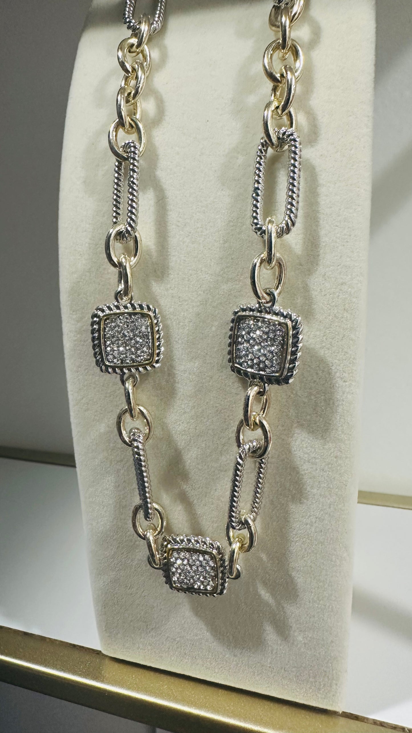 2 TONE CZ LINK NECKLACE