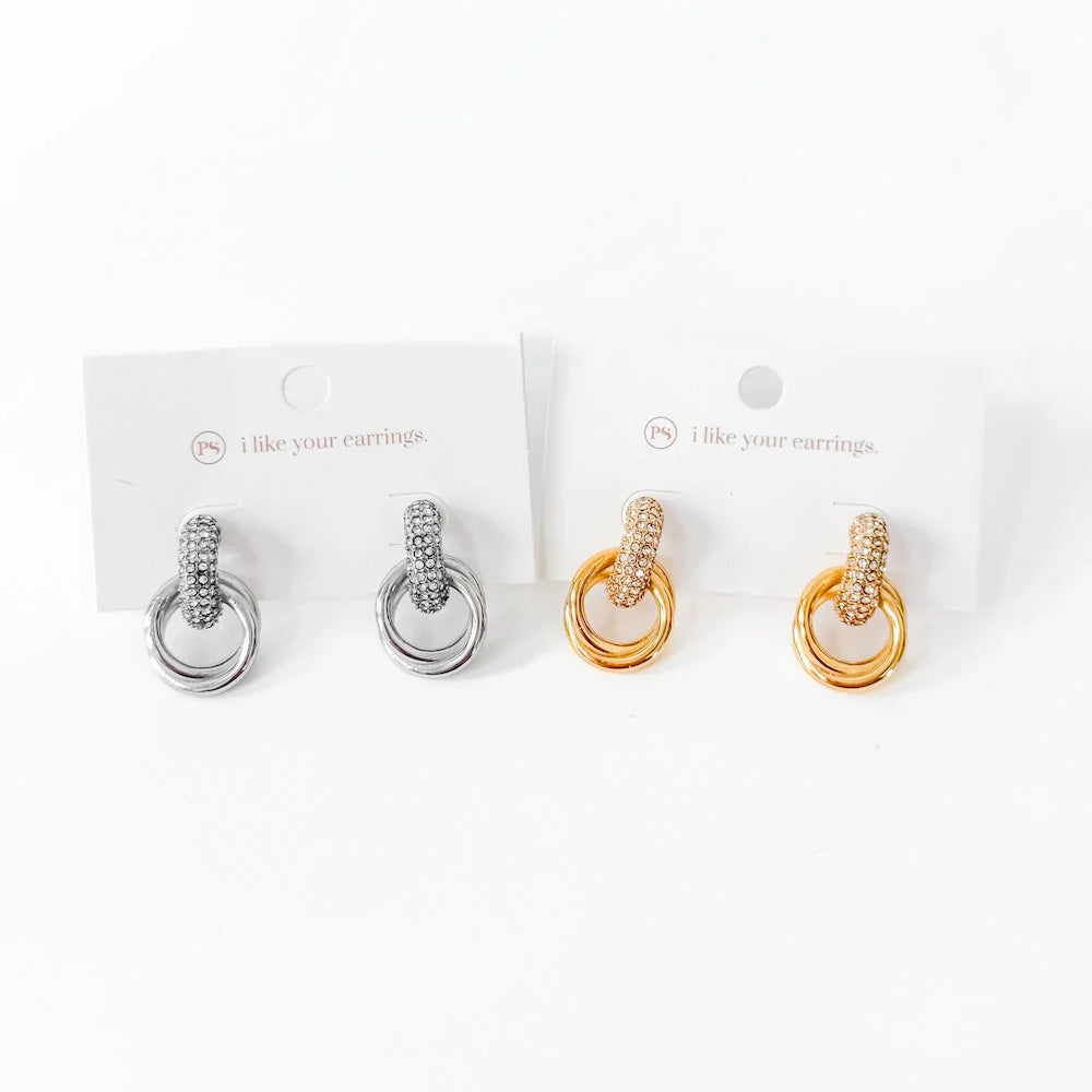 PRETTY SIMPLE DOUBLE HOOP DIAMOND EARRINGS *WATERPROOF*