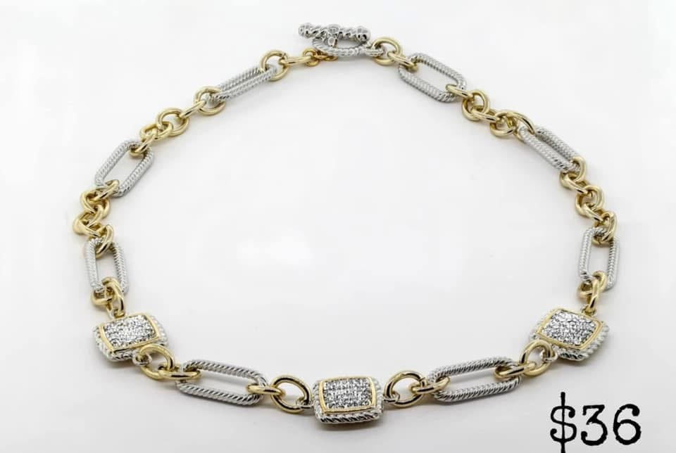 2 TONE CZ LINK NECKLACE