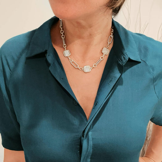 2 TONE CZ LINK NECKLACE