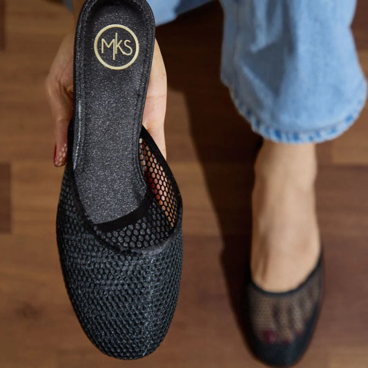 TEXTURED POINTED TOE SLIP-ON MESH MULES