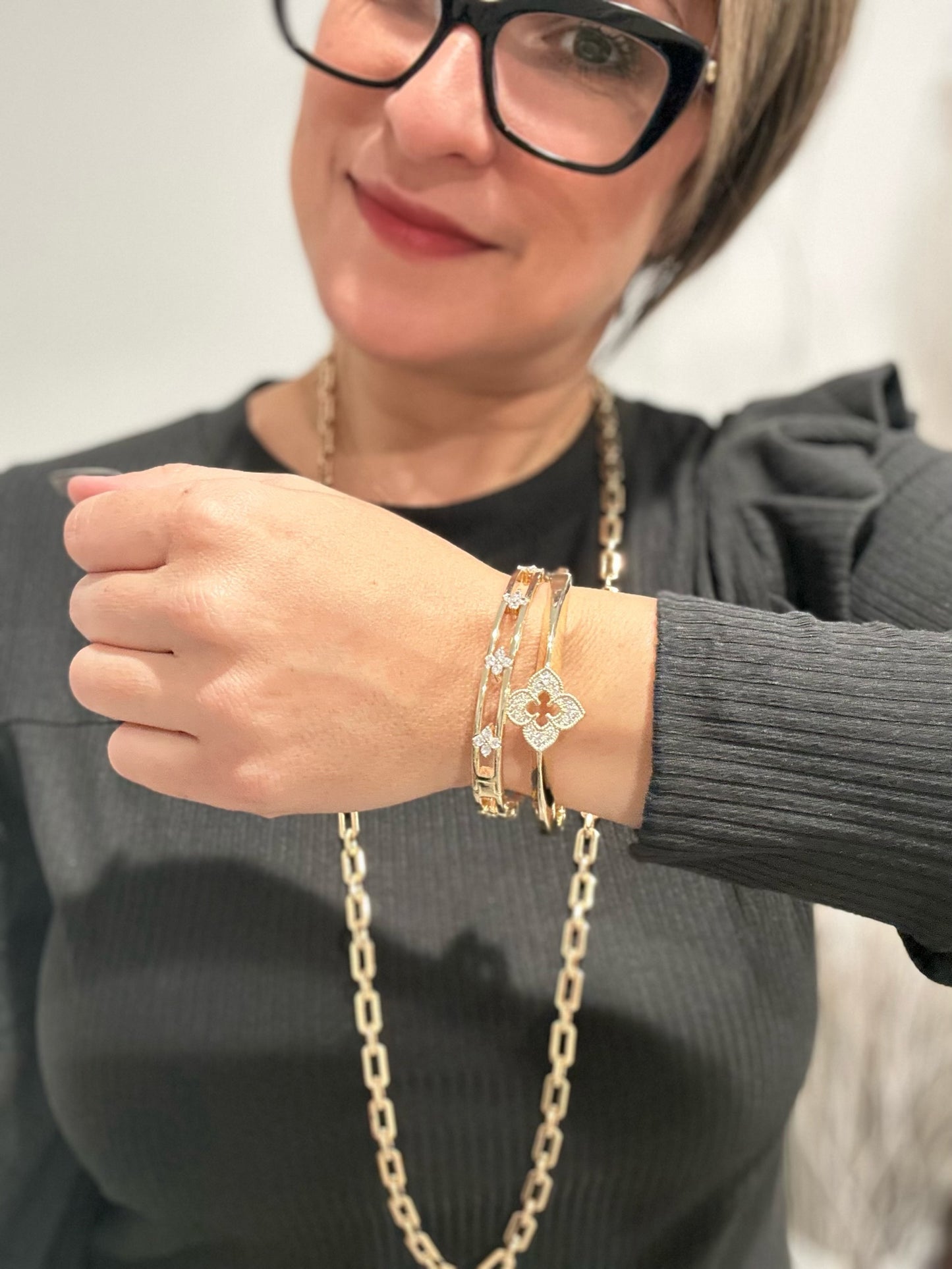 CUBIC ZIRCONIA CLOVER CUFF BRACELET