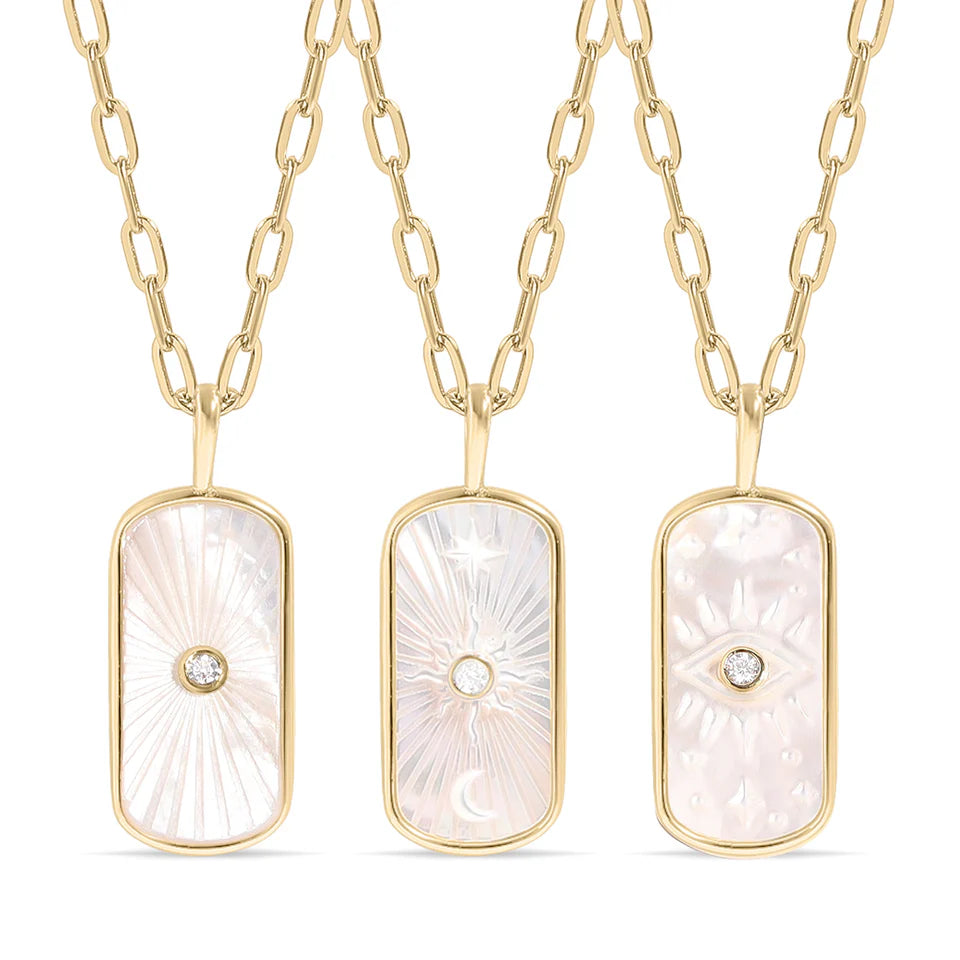 MOTHER OF PEARL MYSTICAL PENDANT NECKLACE 14K PVD  *WATERPROOF*