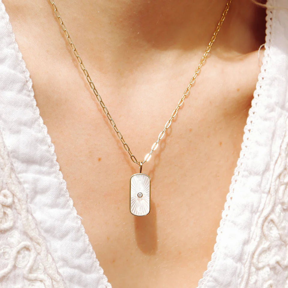 MOTHER OF PEARL MYSTICAL PENDANT NECKLACE 14K PVD  *WATERPROOF*