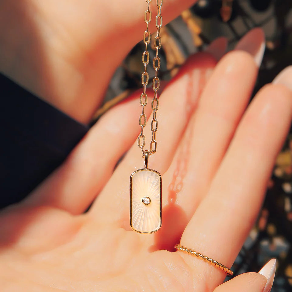 MOTHER OF PEARL MYSTICAL PENDANT NECKLACE 14K PVD  *WATERPROOF*