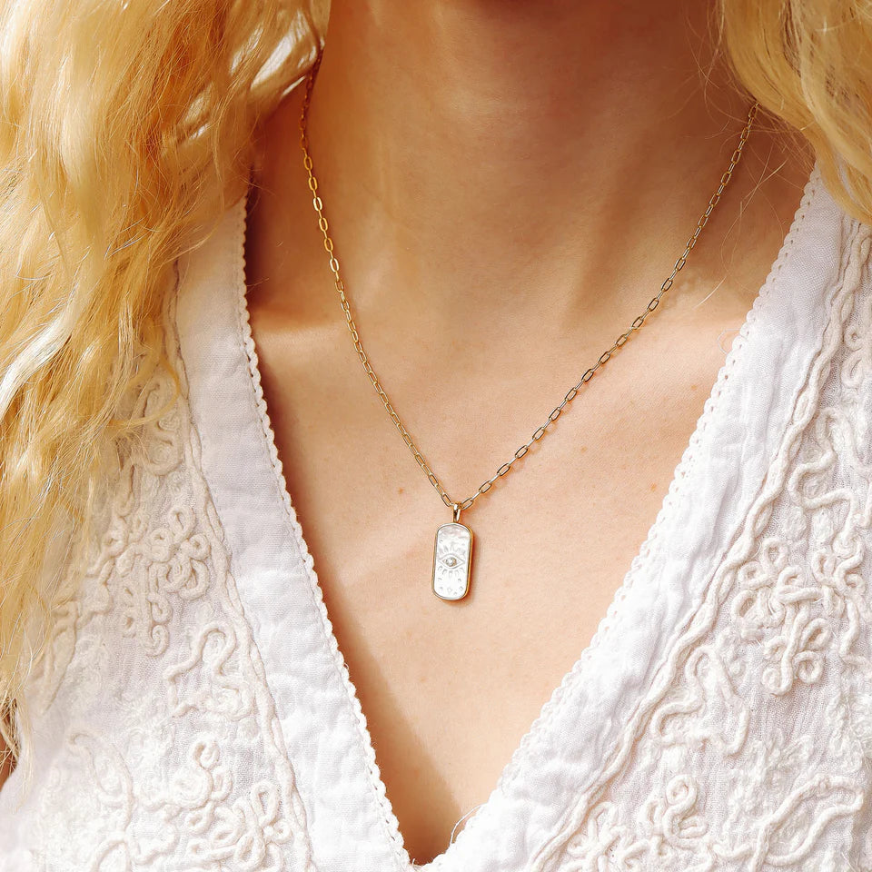 MOTHER OF PEARL MYSTICAL PENDANT NECKLACE 14K PVD  *WATERPROOF*